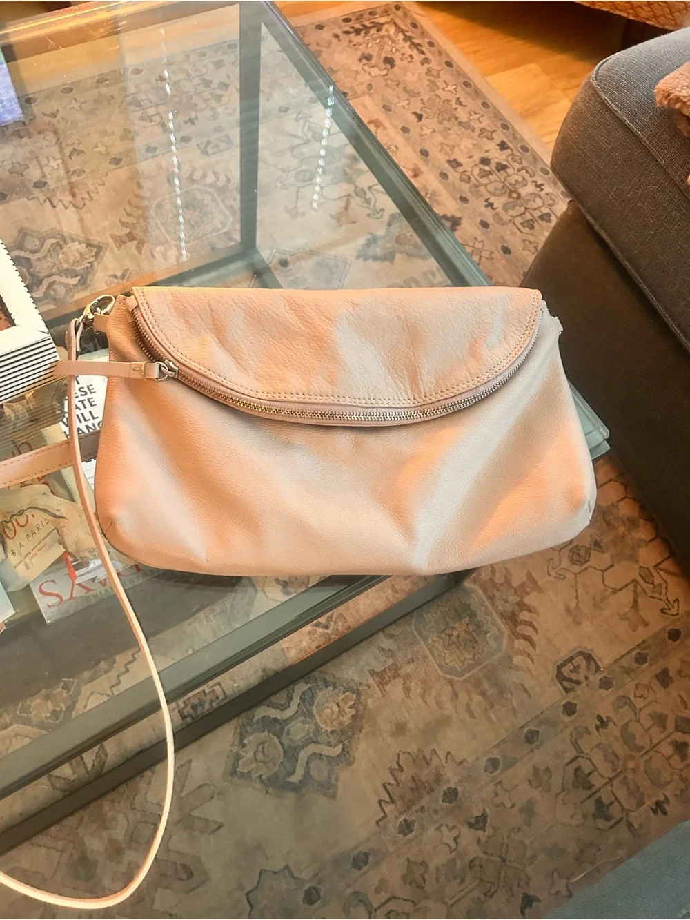 A+more Neutral Beige Leather Crossbody Fold over bag - Women